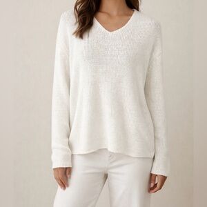 Women’s Pura Sweater Medium White Cashmere Blend Lightweight Knit Top